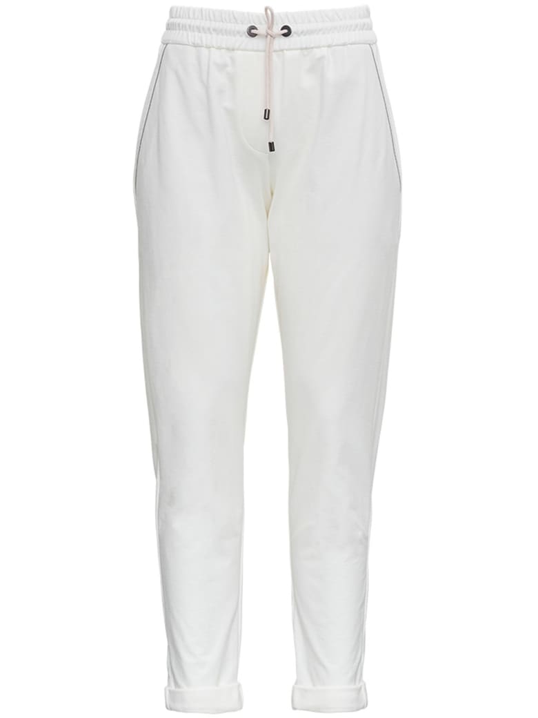 Brunello Cucinelli White Jersey Trousers With Monile Profiles - WHITE