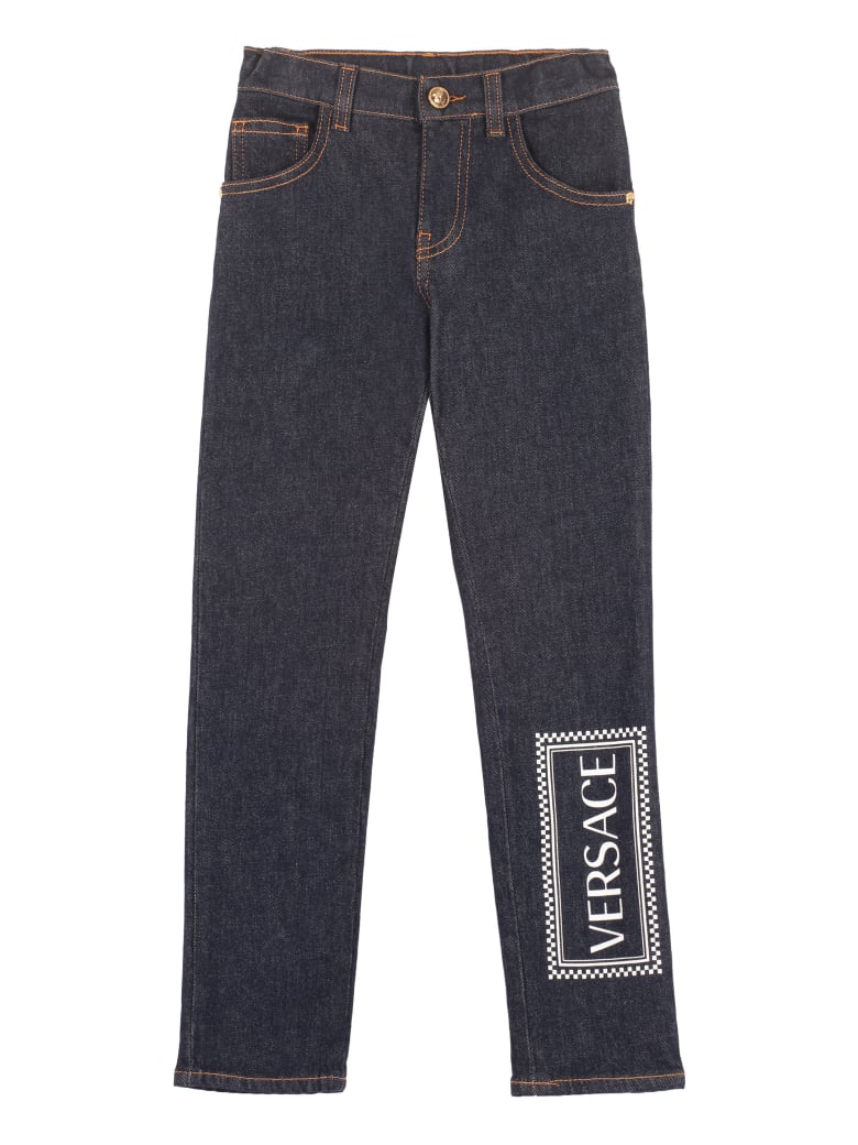 Young Versace Logo Print 5-pocket Jeans - Denim