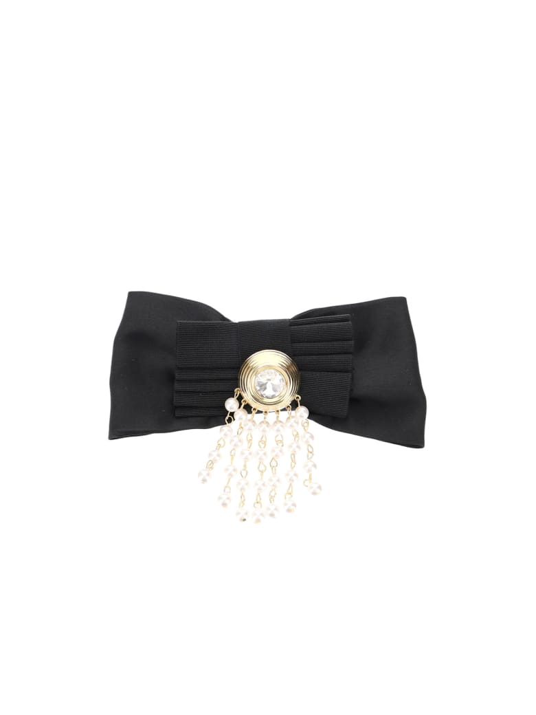 Alessandra Rich Hair Clip Bow With Pearl Cascade - BLACK (Black)