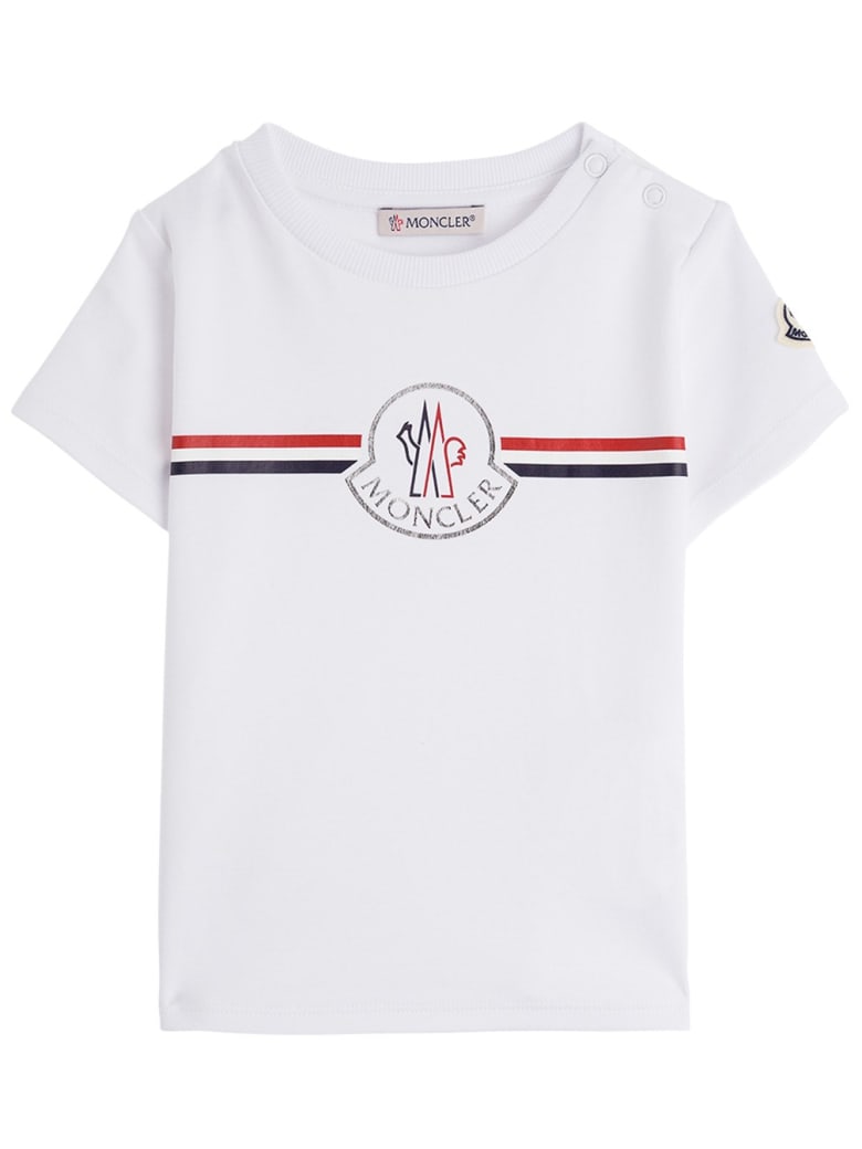 Moncler Jersey T-shirt With Front Logo Print - Bianco