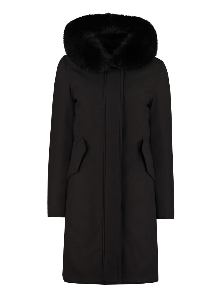 Woolrich Padded Parka With Fur Hood - black