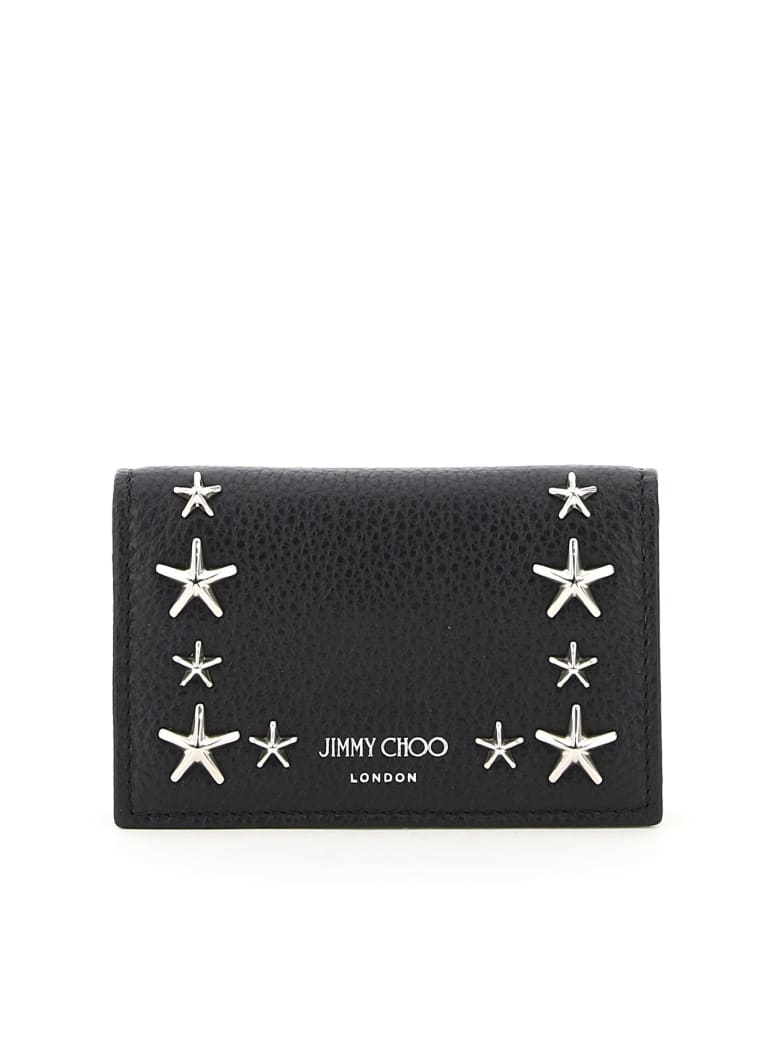 Jimmy Choo Nello Card Holder With Flap And Star Studs - BLACK SILVER (Black)