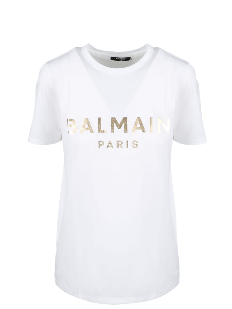 Balmain Metallic Logo T-shirt - Blanc/or