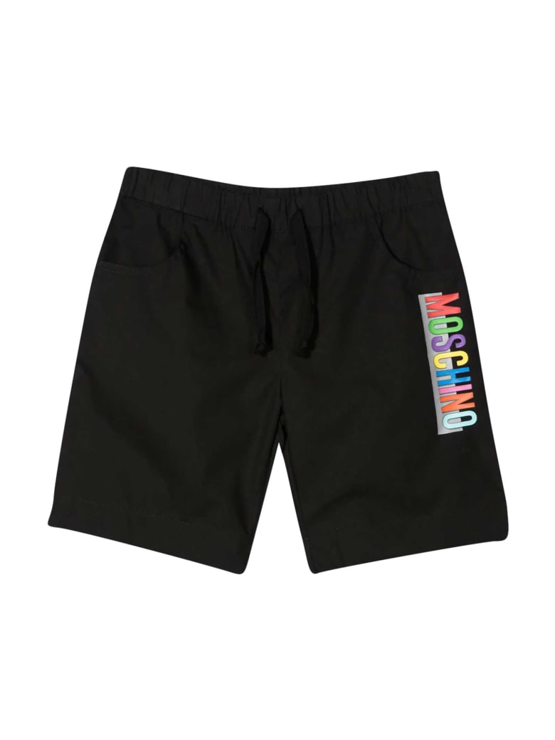 Moschino Black Bermuda With Multicolor Print - Nero