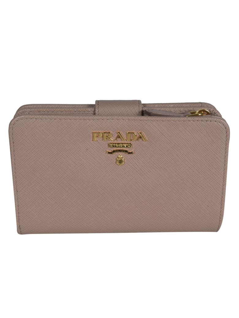 Prada Triangle Logo Snap Button Wallet - Cipria