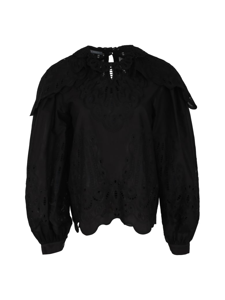 Alberta Ferretti Broderie Anglaise Cotton Blouse - black