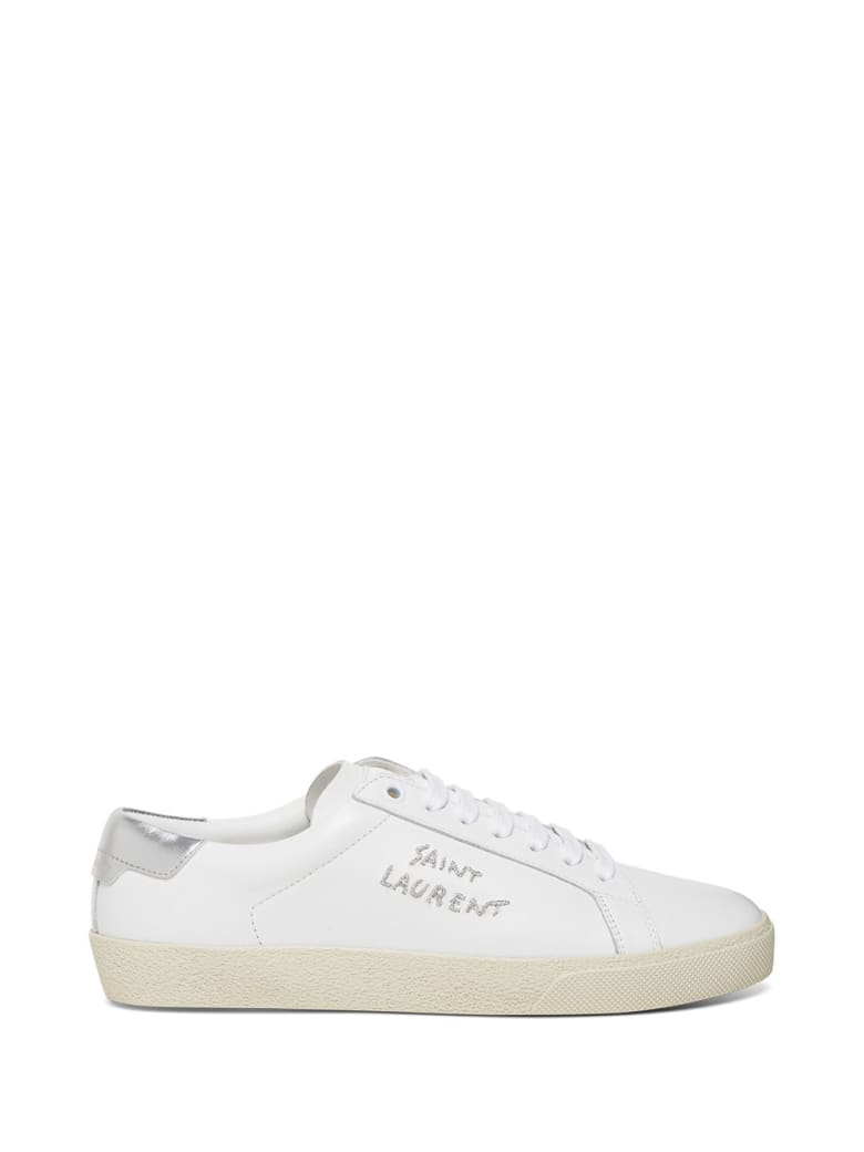 Saint Laurent Court Classic Sl / 06 Sneaker In Leather With Metallic Logo - Bianco