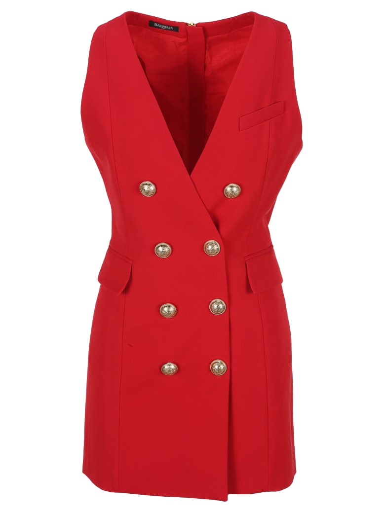 balmain red dress