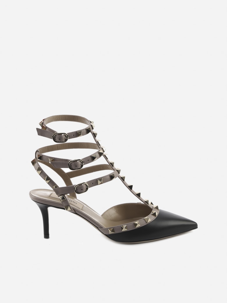 Valentino Dècolletè Rockstud In Pelle Con Cinturino Alla Caviglia - Nero