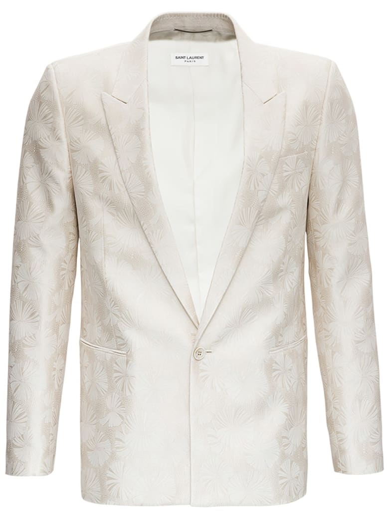 Saint Laurent Veste Blanche Courte Jacket In Silk And Wool Jacquard - White