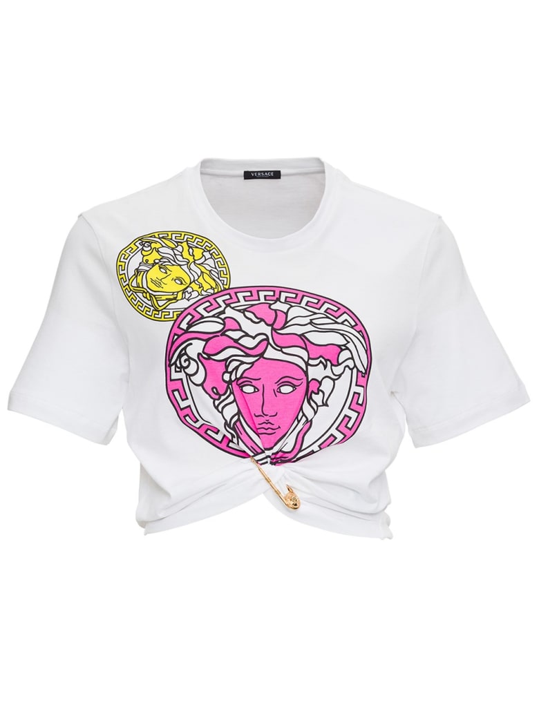 Versace Cropped T-shirt With Medusa Amplified Print - White