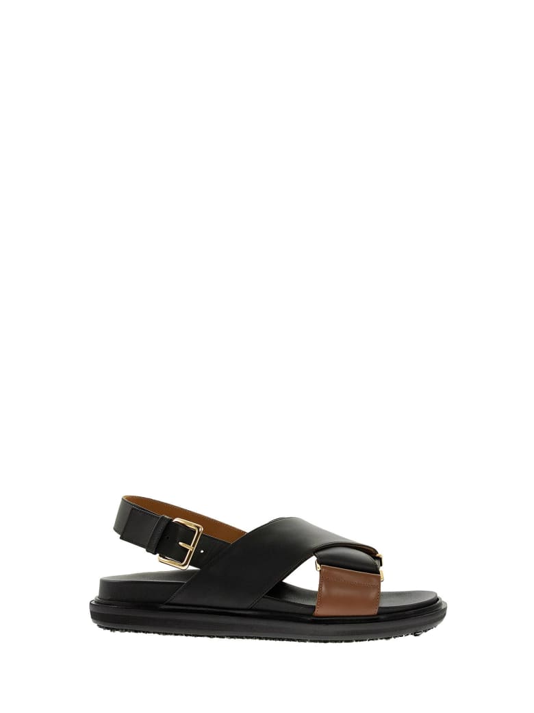 Marni Criss-cross Fussbett Calfskin Sandal - Black/brown