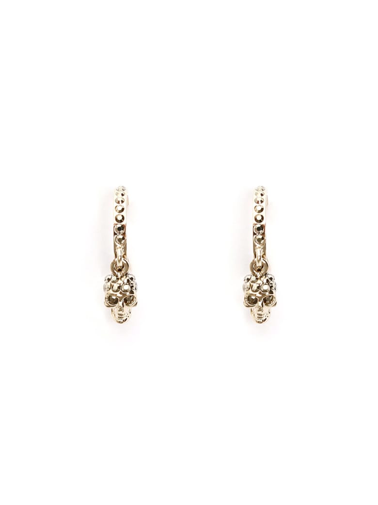 Alexander McQueen Pave Skull Hoop Earrings - Oro