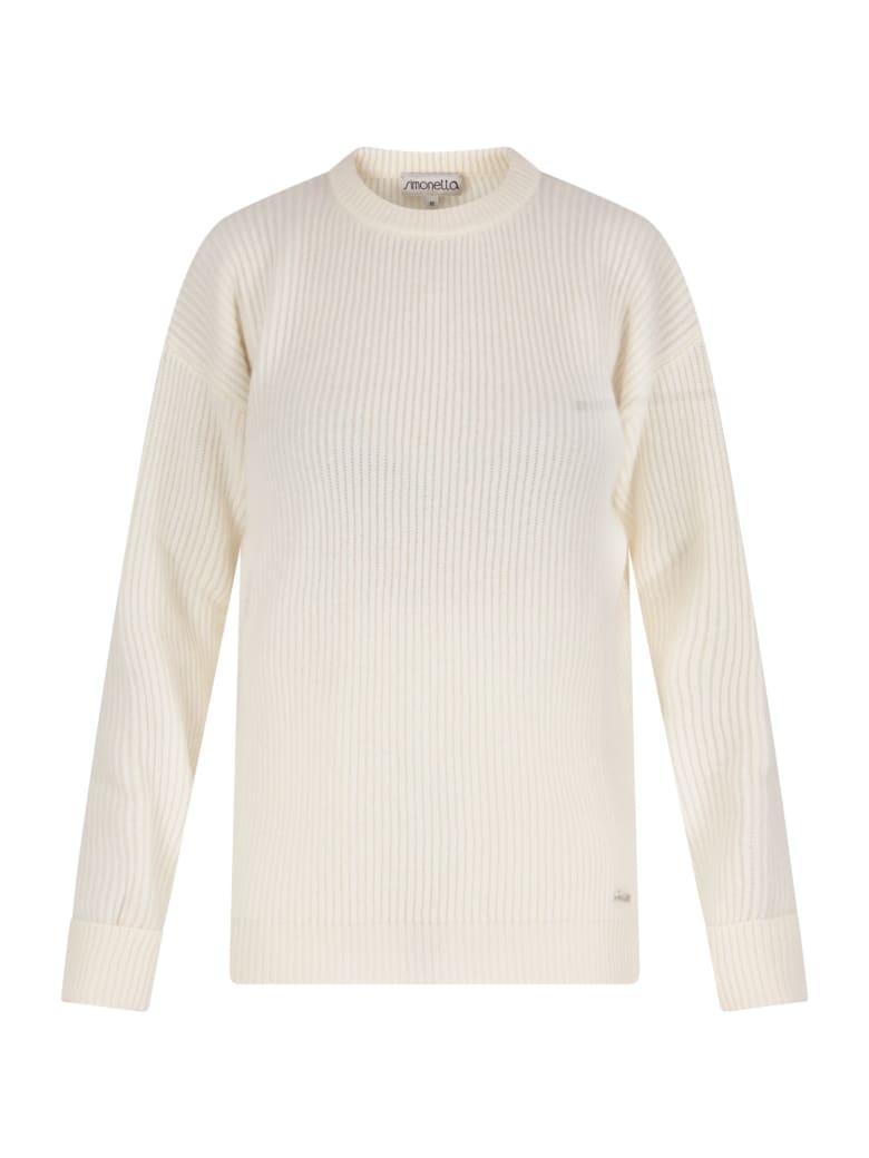 Simonetta Ivory Sweater For Girl With Logo - Ivory