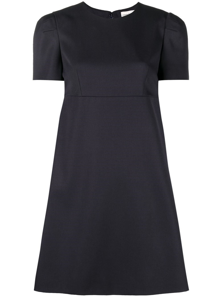 Alexander McQueen Blue Wool Dress With Short Puff Sleeves - Blu