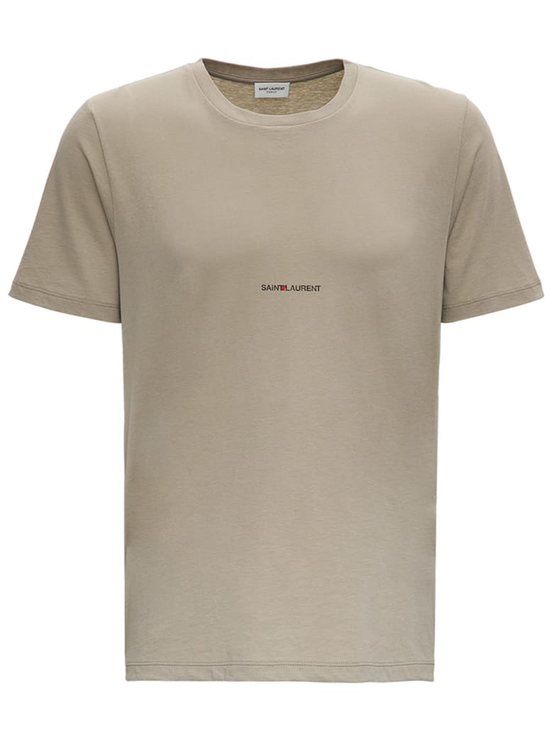 Saint Laurent Beige Jersey T-shirt With Logo Print - Beige