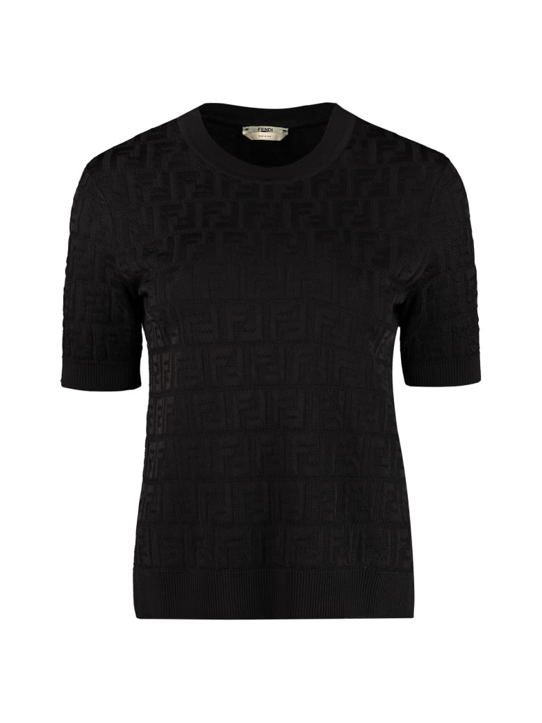 Fendi Jacquard Knit Top - black