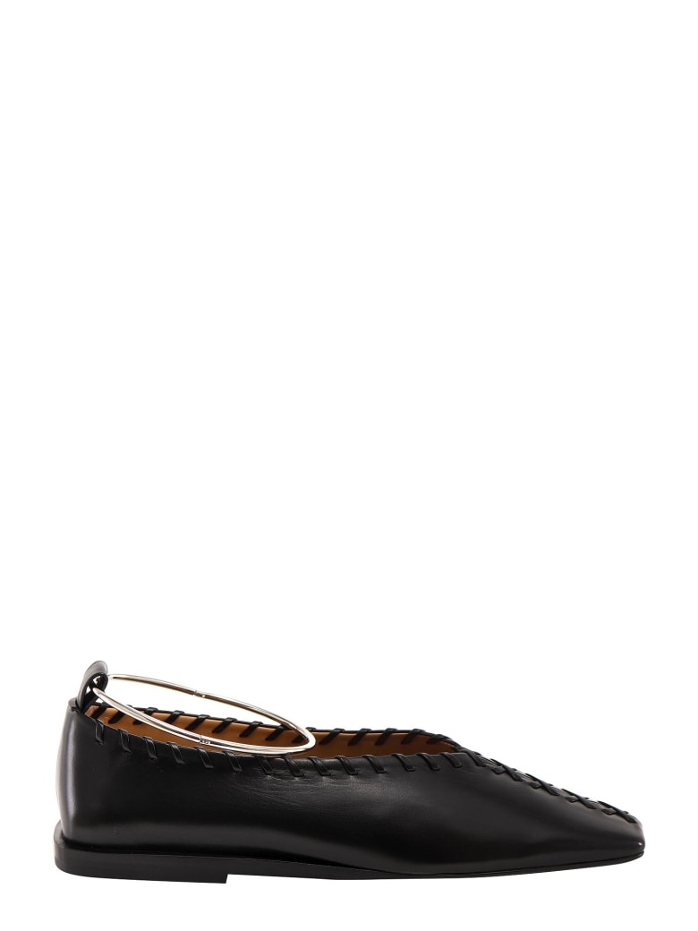 Jil Sander Leather Stitch Ballerina Pumps With Silver Bangle - Black
