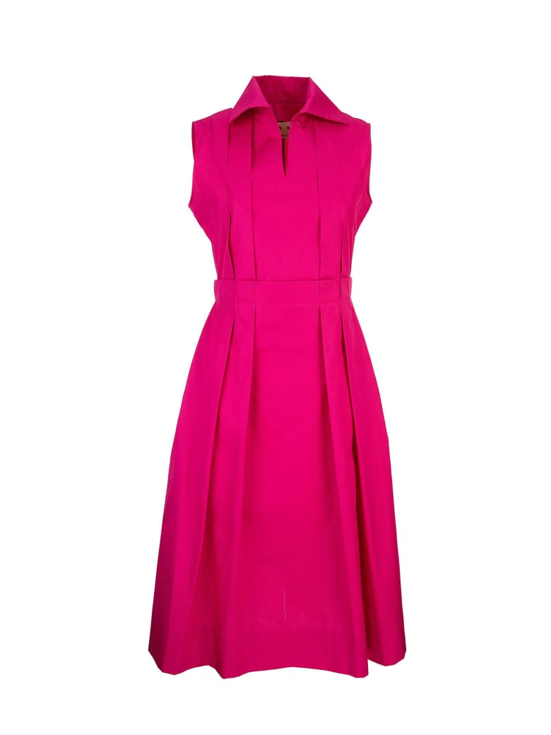 Marni Polo-neck Cotton Poplin Dress With Pleats - Fuchsia