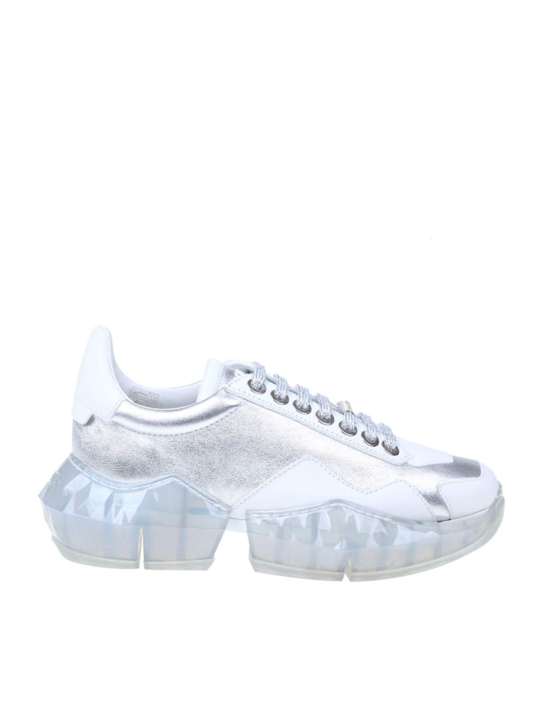 Jimmy Choo Diamond Sneakers In Silver Color Laminated Leather - Silver