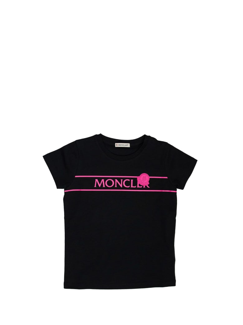 Moncler Neon Pink Logo T-shirt Black - Black/pink