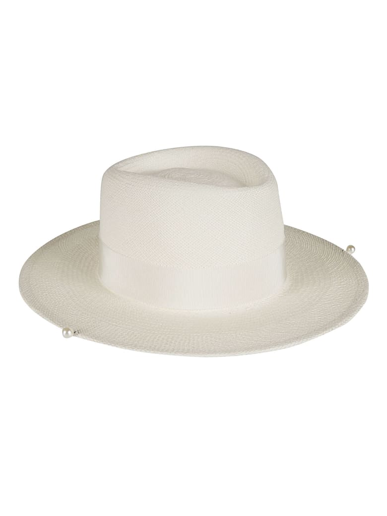Ruslan Baginskiy Pearl Embellished Woven Hat - White