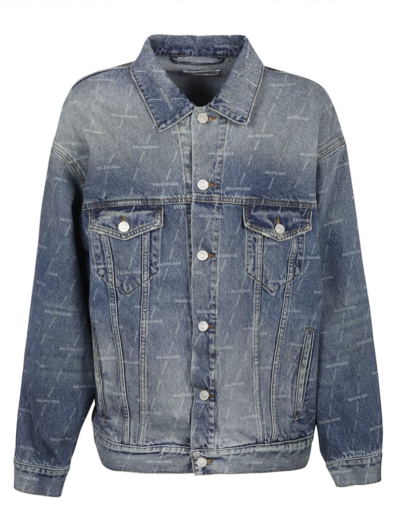 Balenciaga All-over Logo Denim Jacket - Blu Denim