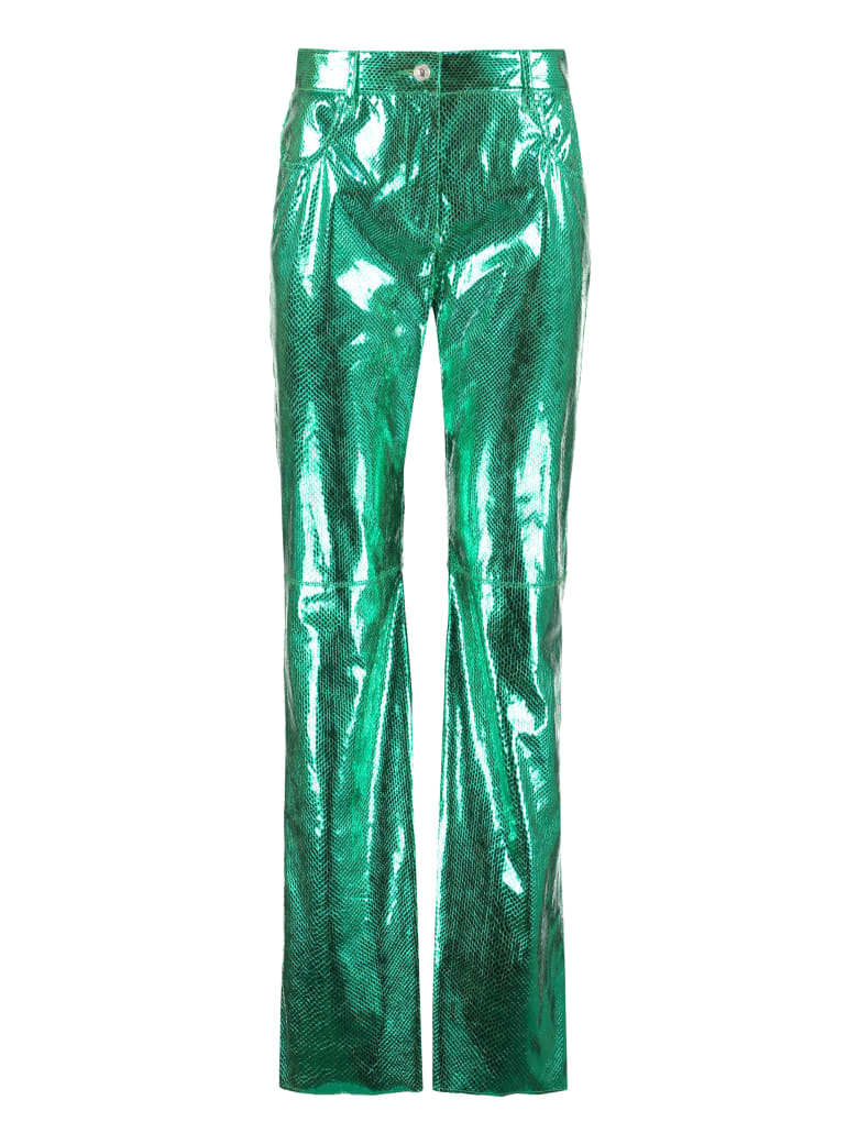 MSGM Snake Print Faux Leather Trousers - green