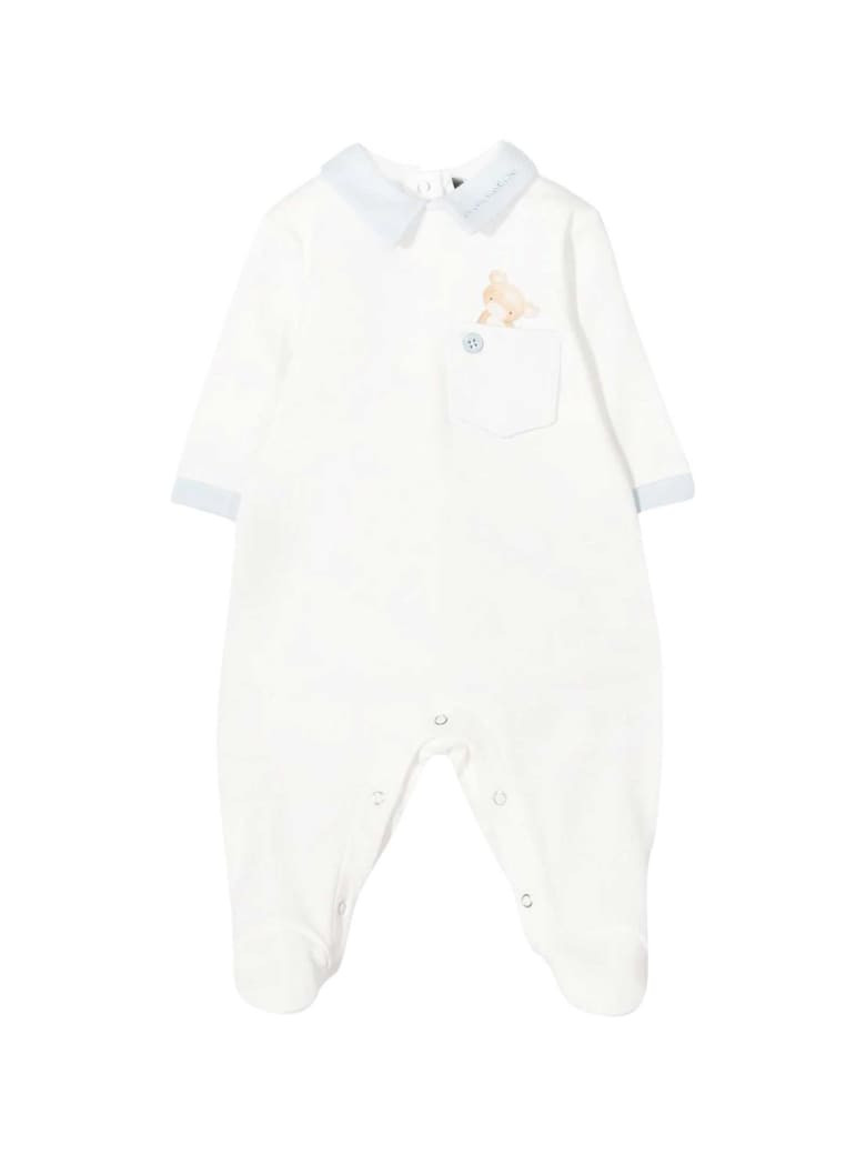 Monnalisa White And Light Blue Romper Monnalia Kids - Azzurra