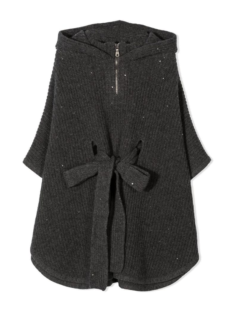 Brunello Cucinelli Grey Silk-cashmere-virgin Wool Poncho - Grigio