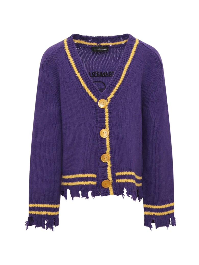 Riccardo Comi Purple Cardigan With Yellow Details - Violet