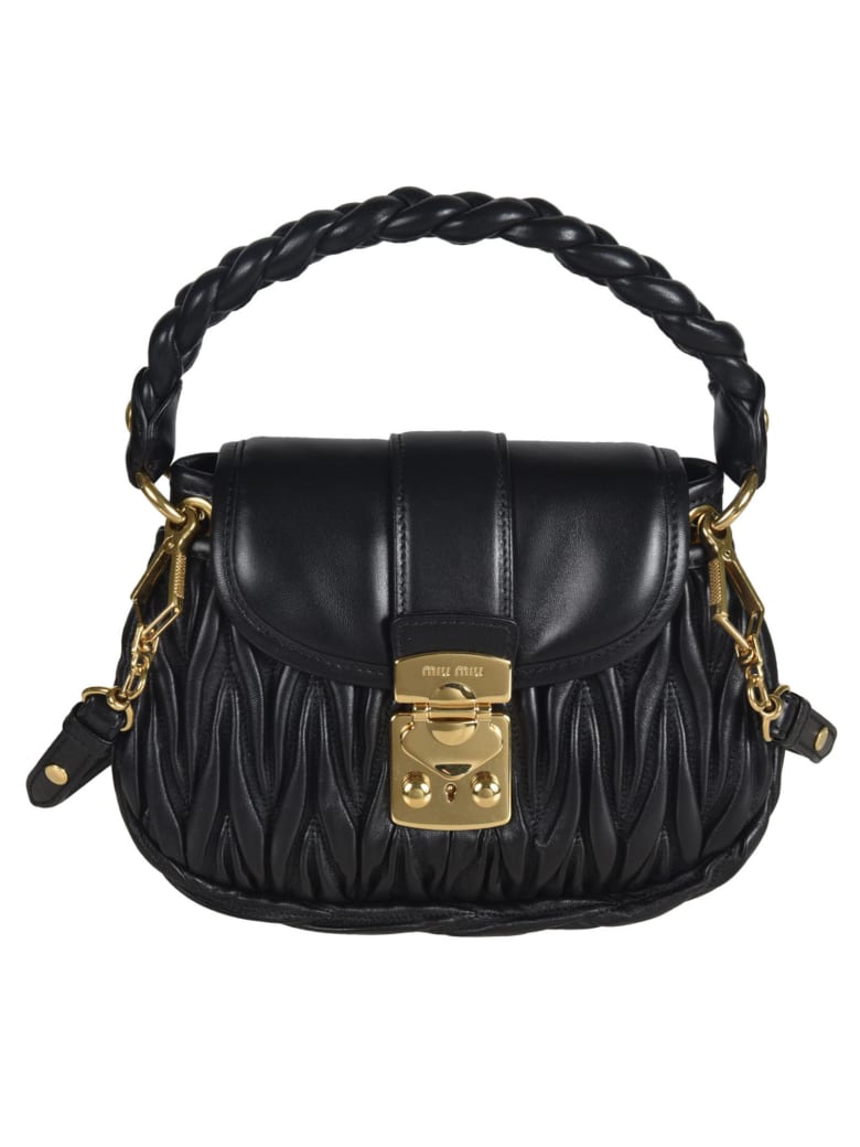 Miu Miu Matelassé Woven Shoulder Bag - Black