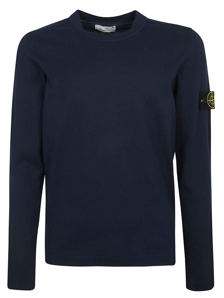 Stone Island Ribbed Logo Patched Sweatshirt - Blue Marine
