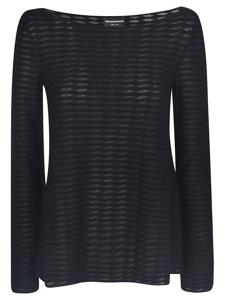Emporio Armani Striped Lace Top - Nero