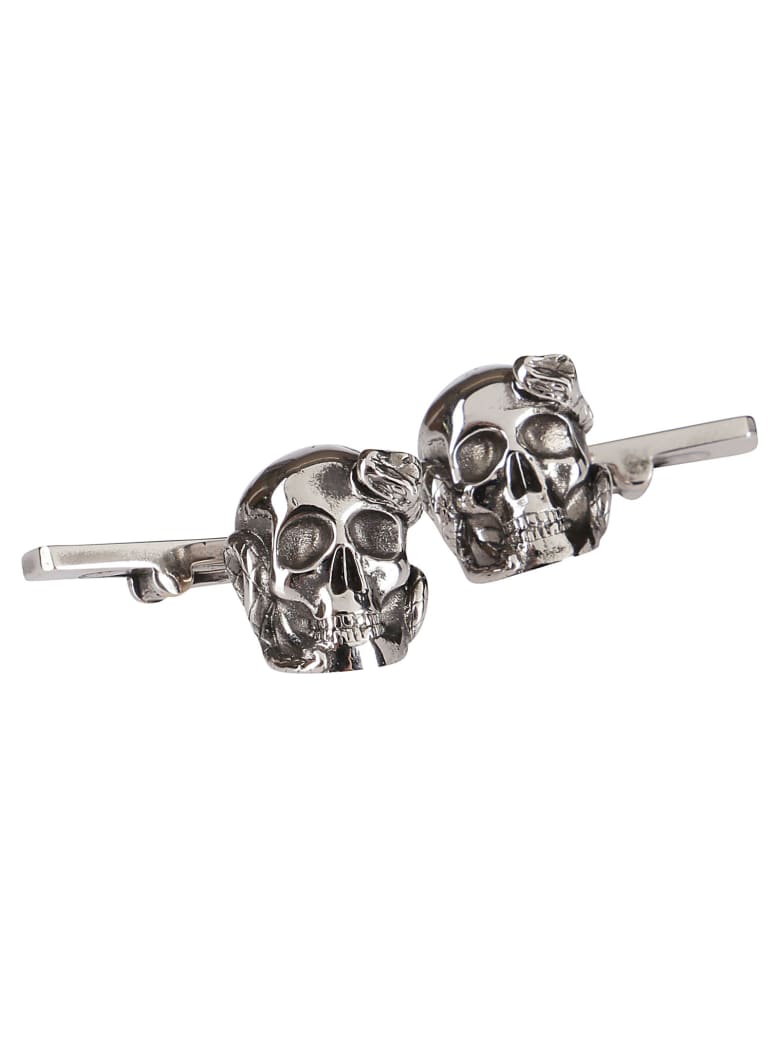 Alexander McQueen Silver-tone Metal Skull And Snake Cufflinks - Silver