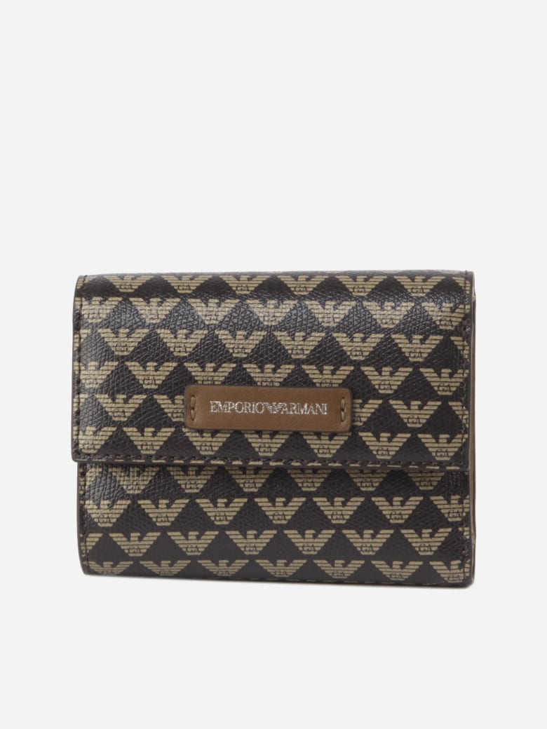 Emporio Armani Wallet With All-over Monogram Print - Marrone