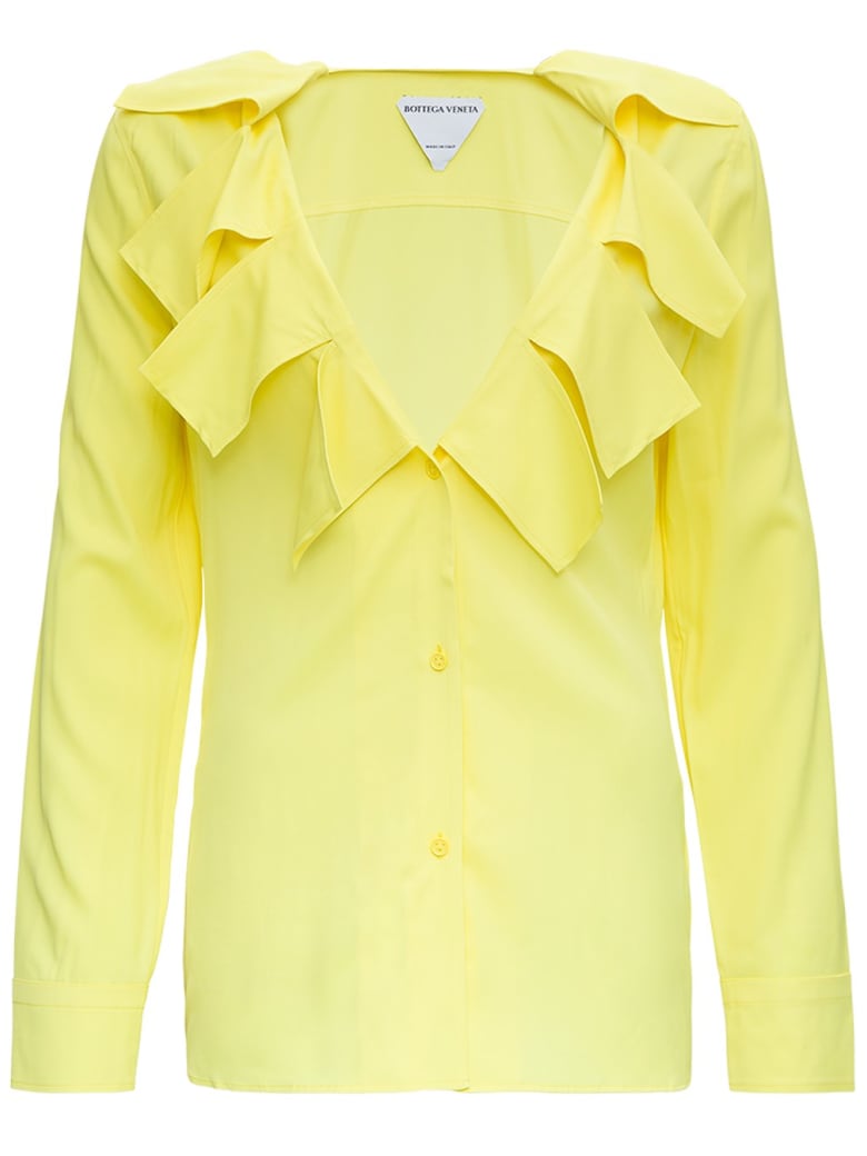 Bottega Veneta Stretch Viscose Shirt With Ruffles - Yellow
