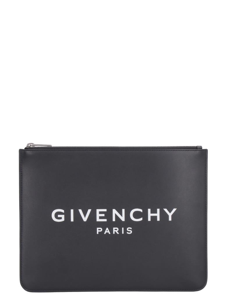 Givenchy Logo Print Leather Flat Pouch - black