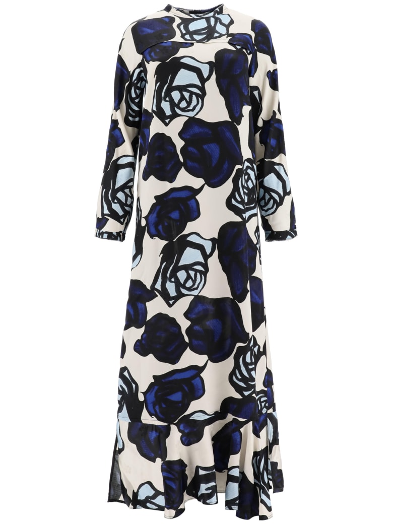 Marni Satin Dress Roma Print - IVORY (Blue)
