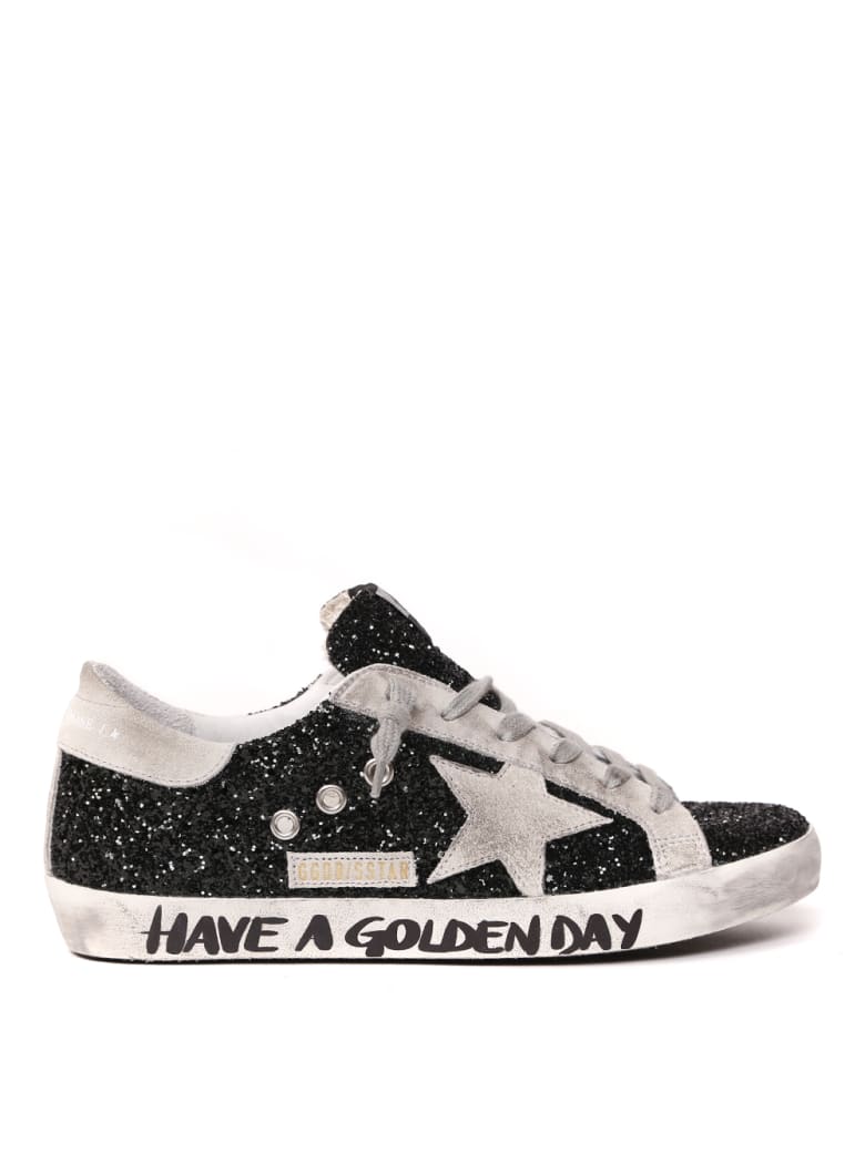 black glitter golden goose sneakers