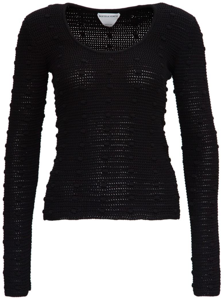 Bottega Veneta Cotton Sweater With Pompon Detail - Black