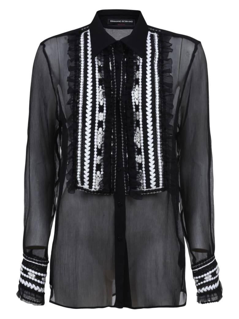 Ermanno Scervino Pattern Embroidered Lace Shirt - Black