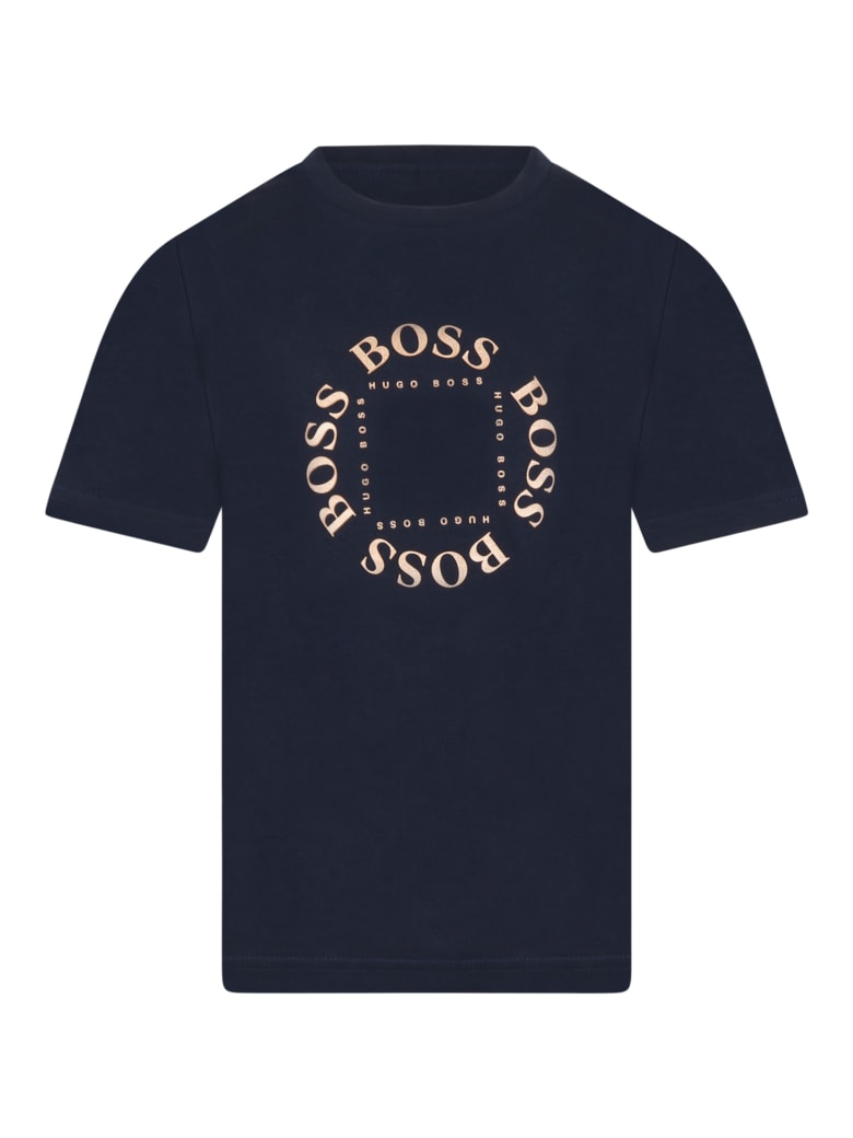 Hugo Boss Blue T-shirt For Boy With Logos - Blue