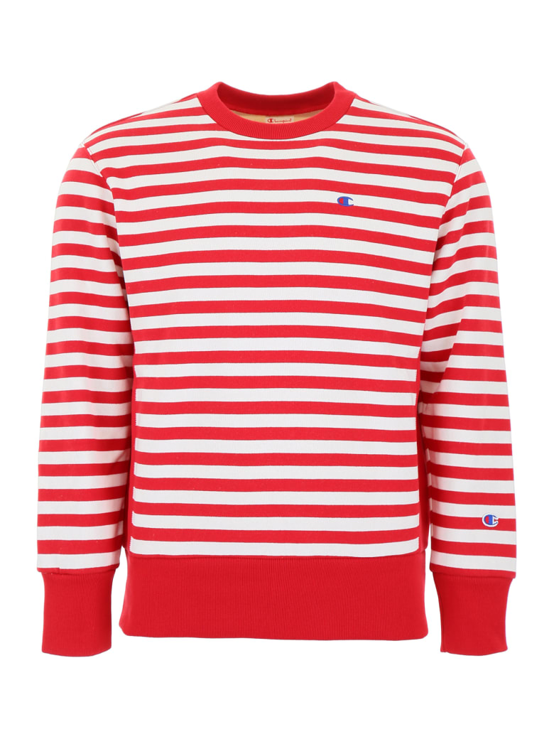 red and white champion sweatshirt