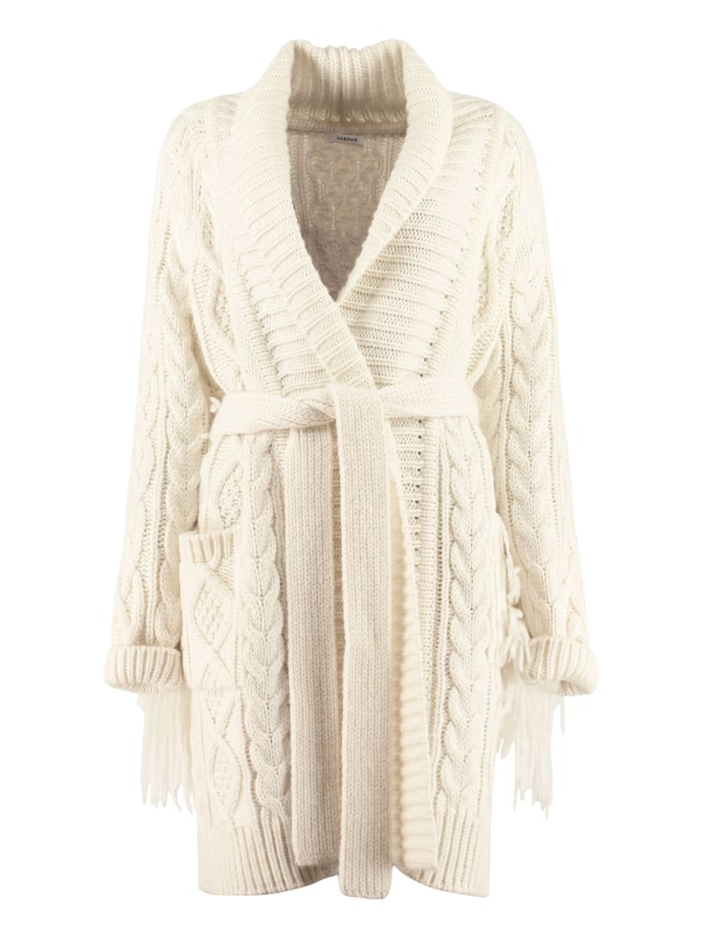Parosh Fringed Knit Coat - panna