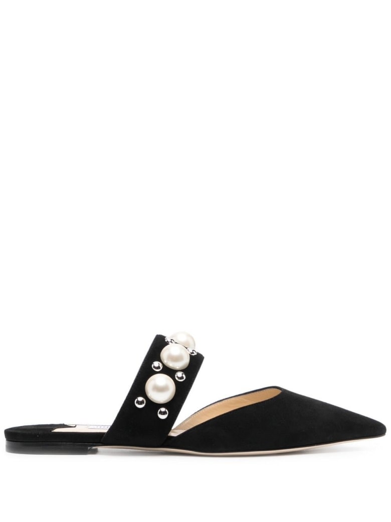 Jimmy Choo Bassette Suede Mules With Pearl Insert - Black