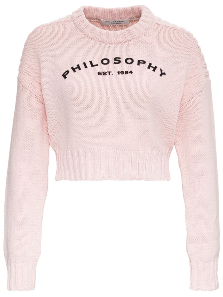 Philosophy di Lorenzo Serafini Cotton Blend Short Sweater With Logo - Pink