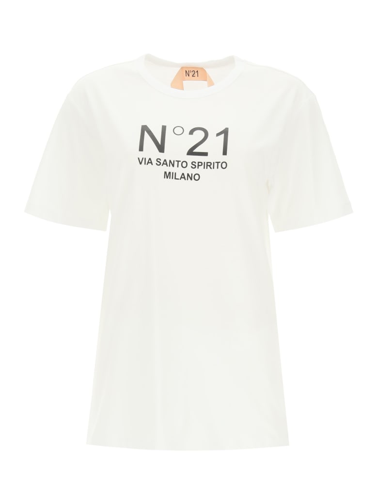 N.21 Oversized T-shirt With Logo Print - BIANCO OTTICO (White)