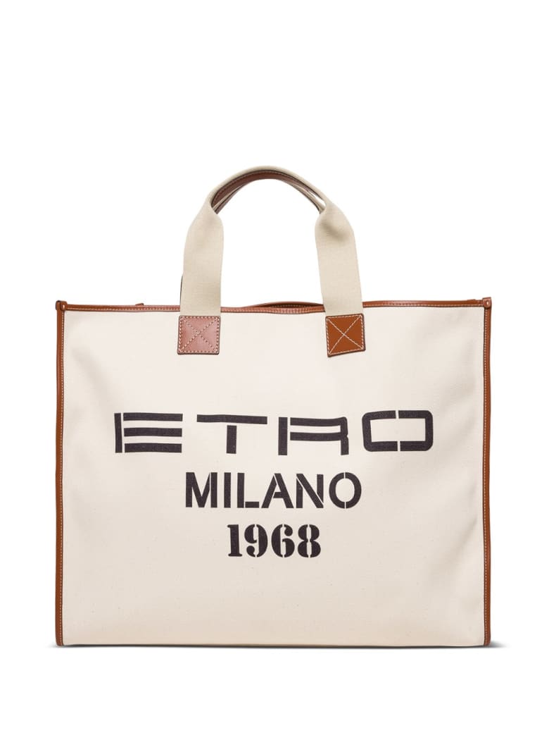 Etro Globe Trotter 1968 Tote Bag In Canavs - White