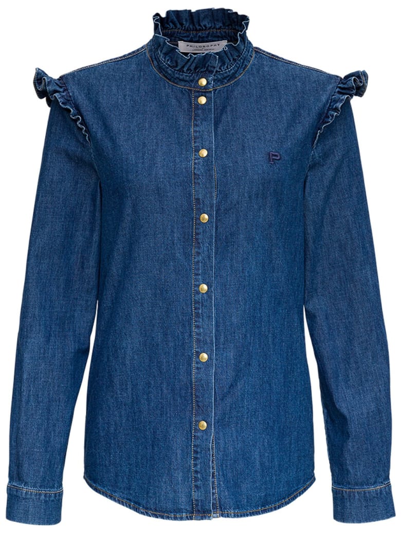 Philosophy di Lorenzo Serafini Denim Shirt With Ruffles - Blu